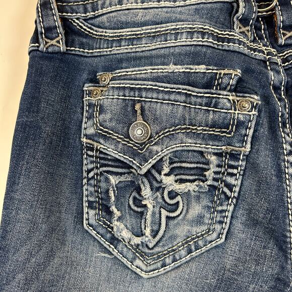 Rock Revival Taye Straight Leg Jeans Medium Wash Distressed Y2K Bling Denim  27 - Picture 4 of 11